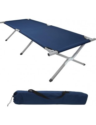 Lettino letto brandina da campeggio XL camping acciaio pieghevole con borsa BLU