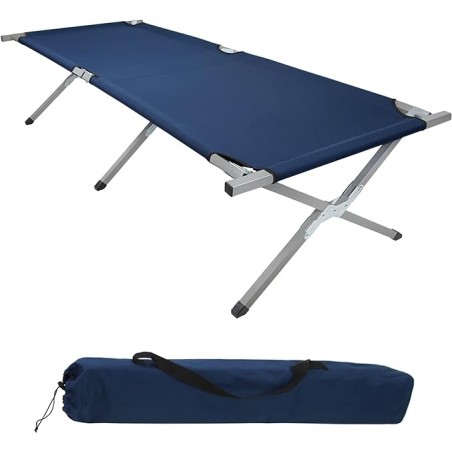 Lettino letto brandina da campeggio XL camping acciaio pieghevole con borsa BLU