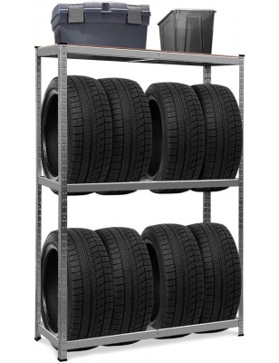 Scaffale Porta Gomme in Acciaio con Piano Superiore in MDF 8 Pneumatici