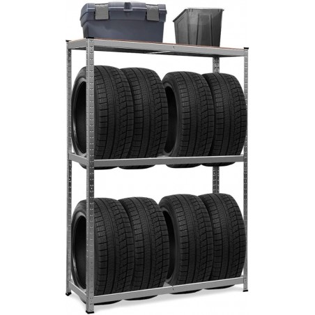 Scaffale Porta Gomme in Acciaio con Piano Superiore in MDF 8 Pneumatici