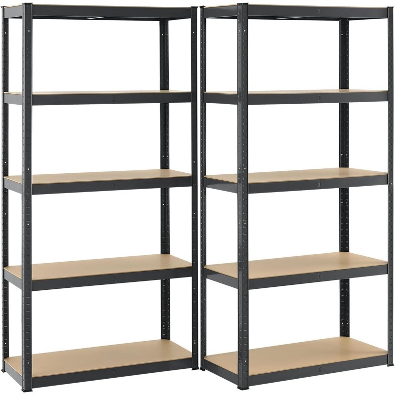 Scaffale Mensola Scaffali Scaffalatura Magazzino Nero 5 Ripiani Legno 2 PACK Scaffale Mensola Scaffali Scaffalatura Magazzino Nero 5 Ripiani Legno 2 PACK