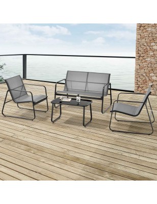 Set Salotto da Giardino Con Divanetto 2 Poltrone Tavolino da Caffè Piano in Vetro