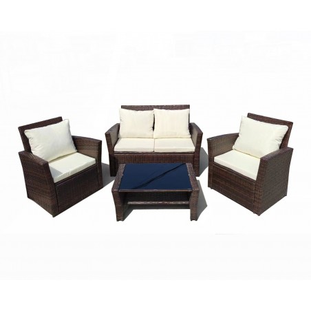 Set Salotto da Giardino con Poltrone Divanetto Cuscini e Tavolo Caffè in Rattan