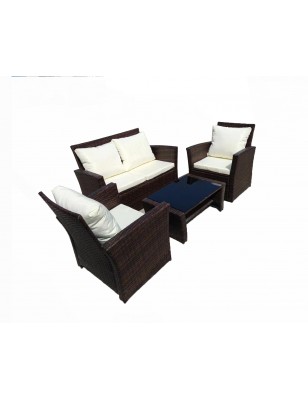 Set Salotto da Giardino con Poltrone Divanetto Cuscini e Tavolo Caffè in Rattan