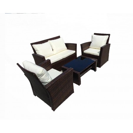 Set Salotto da Giardino con Poltrone Divanetto Cuscini e Tavolo Caffè in Rattan