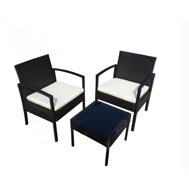 Set Sedie da Esterno in Rattan con Cuscini E Tavolino Caffè Antracite