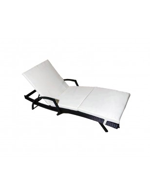 Sedia a Sdraio Reclinabile con Imbottitura e Braccioli in Rattan Giardino