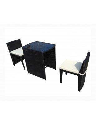 Set Mobili da Esterno a Scomparsa in Rattan con Piano in Vetro Temperato