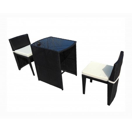 Set Mobili da Esterno a Scomparsa in Rattan con Piano in Vetro Temperato