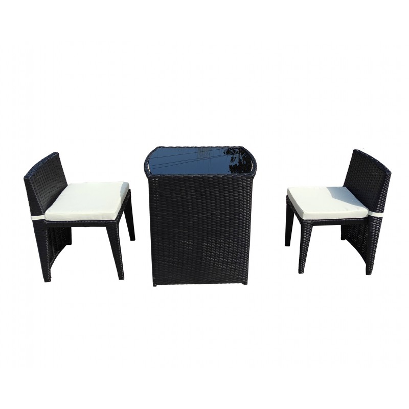 Set Mobili da Esterno a Scomparsa in Rattan con Piano in Vetro Temperato