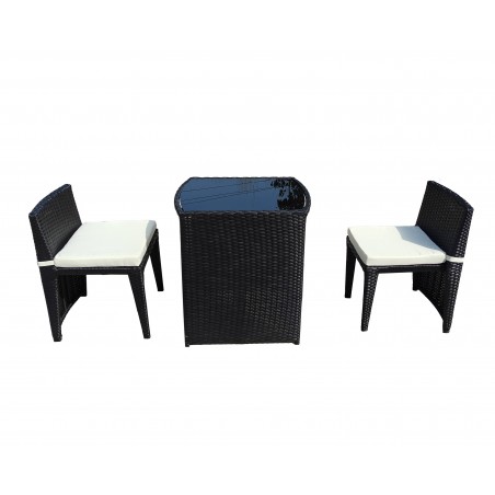 Set Mobili da Esterno a Scomparsa in Rattan con Piano in Vetro Temperato