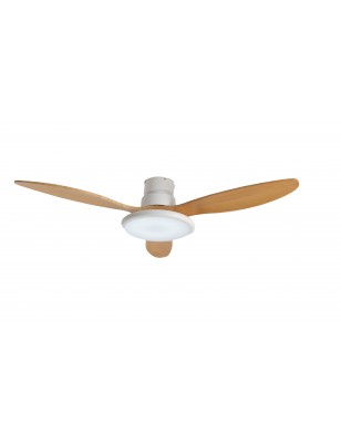 Ventilatore da Soffitto in Legno Massello con Lampada LED, Telecomando e Modulo Wi‑Fi, Motore DC 40W