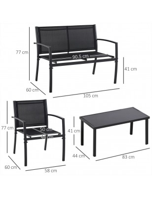 Set Mobili Da Esterno Con Copertura in Textilene E Tavolo Con Copertura in Vetro Temperato