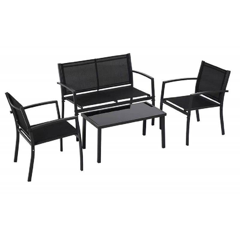 Set Mobili Da Esterno Con Copertura in Textilene E Tavolo Con Copertura in Vetro Temperato