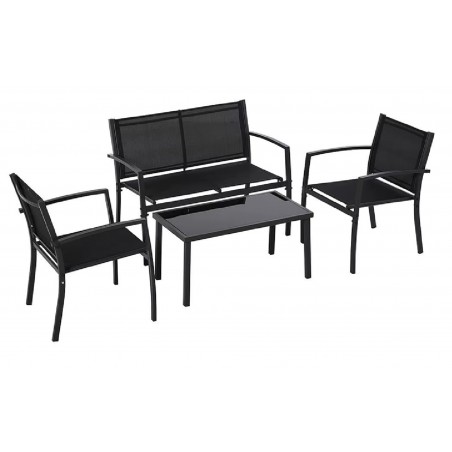 Set Mobili Da Esterno Con Copertura in Textilene E Tavolo Con Copertura in Vetro Temperato