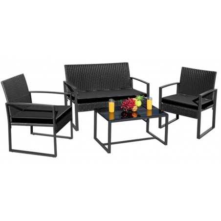 Set Salotto da Giardino in Rattan PE – 5 Pezzi con Cuscini Sfoderabili e Tavolo con Piano in Vetro Temperato