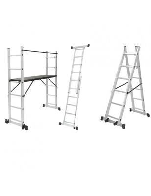 Scala Multifunzione 4 in 1 Alluminio con Piattaforma Pieghevole con Ruote