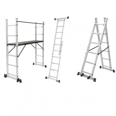 Scala Multifunzione 4 in 1 Alluminio con Piattaforma Pieghevole con Ruote