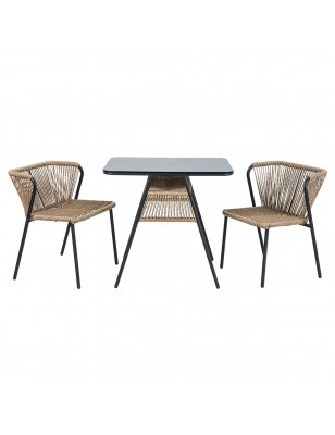 Set Bistrot da Giardino Richiudibile Due Poltrone Tavolino con Piano in Vetro Impilabili a Scomparsa Salvaspazio