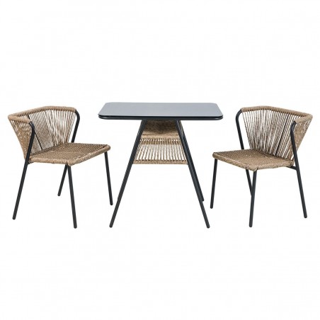 Set Bistrot da Giardino Richiudibile Due Poltrone Tavolino con Piano in Vetro Impilabili a Scomparsa Salvaspazio