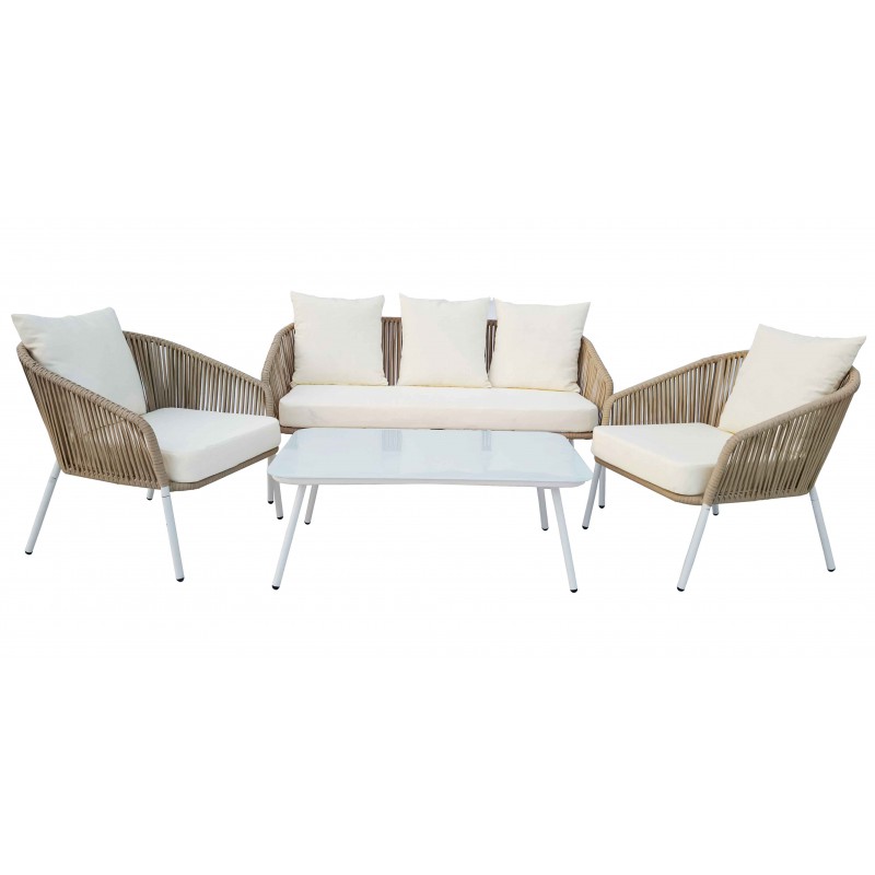 Set da Giardino in Rattan con Divano 5 Posti Poltrone Tavolino da Caffè