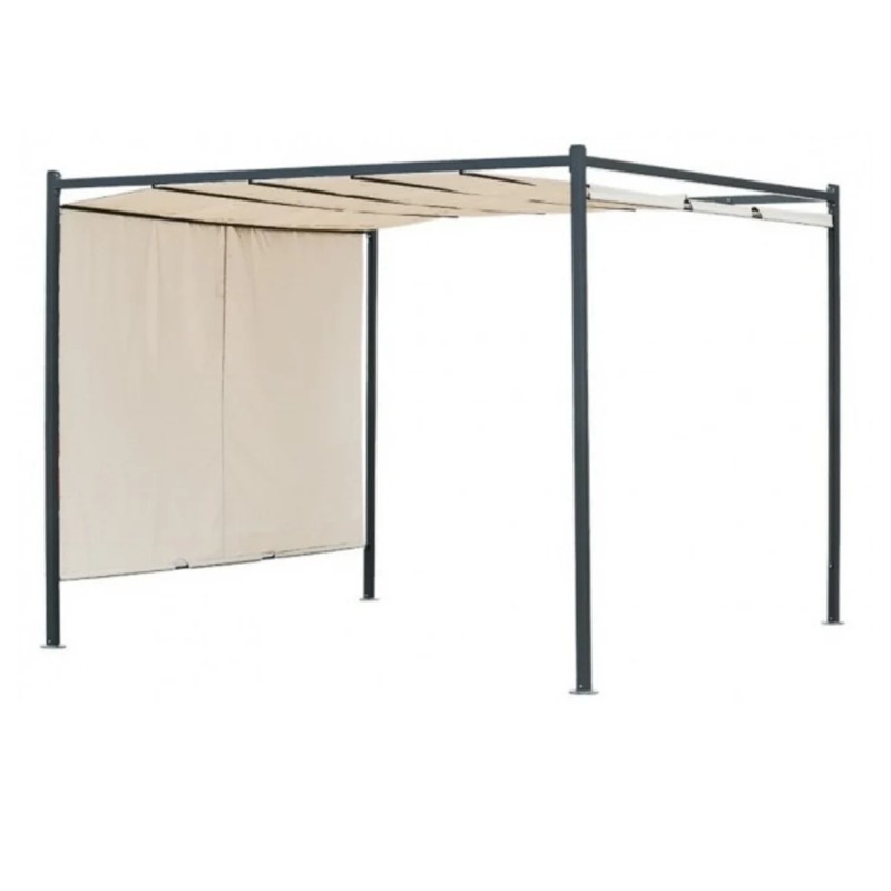 Pergola da Giardino 3x3 metri in Acciaio con Telo Scorrevole Retrattile in Poliestere 180 g/m²