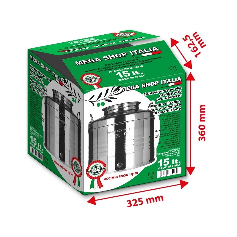 CONTENITORE BIDONE FUSTO PER OLIO IN ACCIAIO INOX 15 30 50 LITRI RUBINETTO INOX