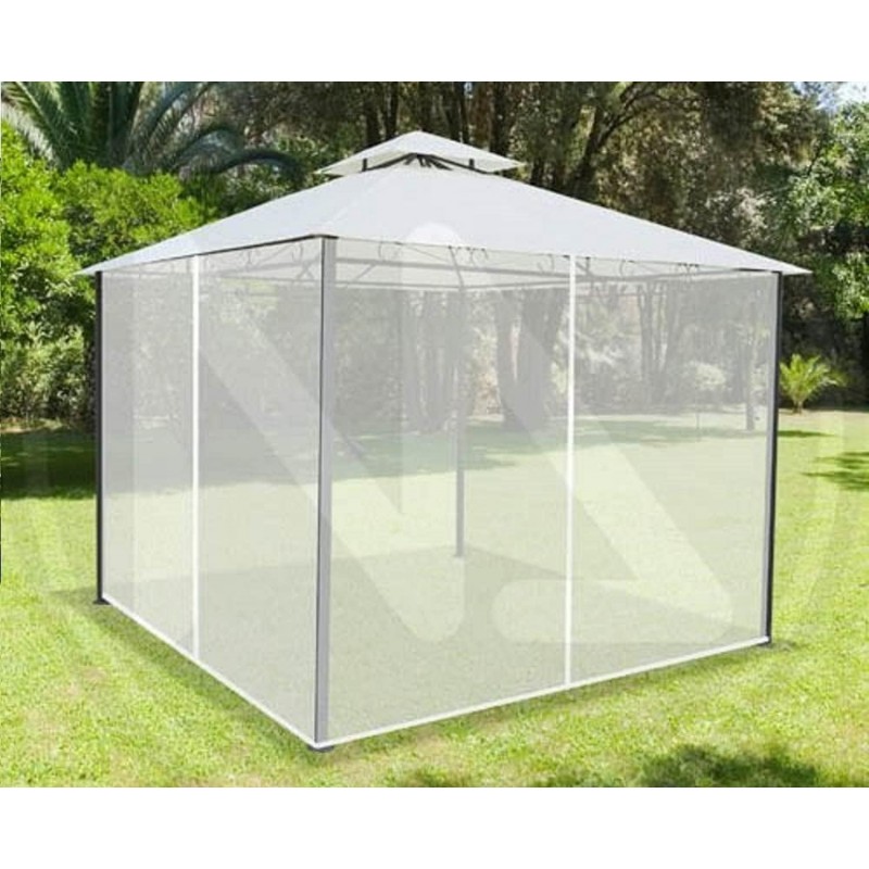 Set Zanzariere Zanzariera per Gazebo Veranda 3x3 Metri Moschiera Bianco