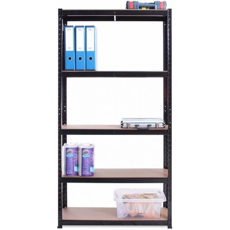 Scaffale Mensola Scaffali Scaffalatura Magazzino Nero 5 Ripiani Legno 2 PACK