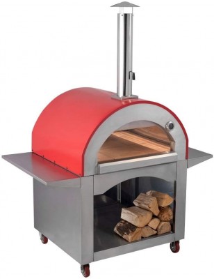 Forno a Legna per Pizza 4 Pizze in Acciaio da Esterno Barbecue Giardino con Refrattario