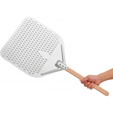 Pala per Pizza Forata in Alluminio Anodizzato con Manico in Legno 30+40cm Smontabile Pane Dolci