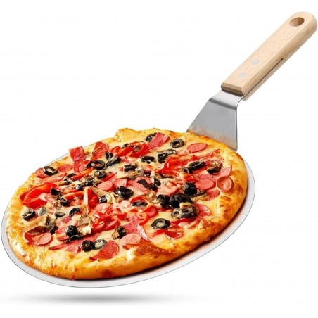 Pala per Pizza in Acciaio Inox Extra-Large con Manico in Legno