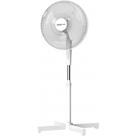 Ventilatore a Piantana 45 Watt Metallo ABS 3 Pale 3 Velocità Diametro 40 Oscillazione Inclinazione Altezza Regolabile Bianco