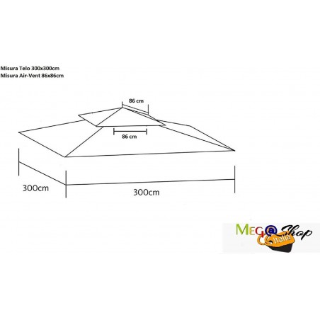 Top Telo di Copertura per Gazebo Ricambio 3x3mt Ecrù con Airvent aggancio spigoli Solo Telo