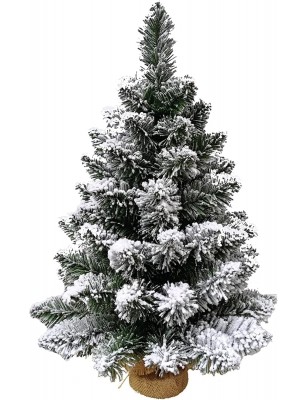 Albero Di Natale Pinetto Innevato 60 Cm Fogliame Folto e Realistico In PVC, Base In Juta Albero Di Natale Piccolo Da Appoggio