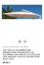 Photo from customer for Top Telo di Ricambio per Ombrellone Decentrato in Alluminio 3x3 Metri a 8 Stecche con Airvent Cucito Colore Ecrù SOLO TELO
